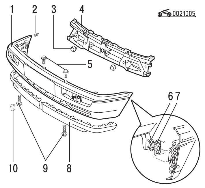 Схема крепления переднего бампера