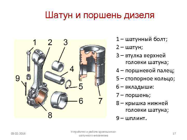 Устройство кшм двигателя. Кривошипно-шатунный механизм Назначение поршня. Поршень дизельного двигателя конструкция. КШМ шатун схема. Схема компоновки Кривошипно-шатунного механизма двигателя.