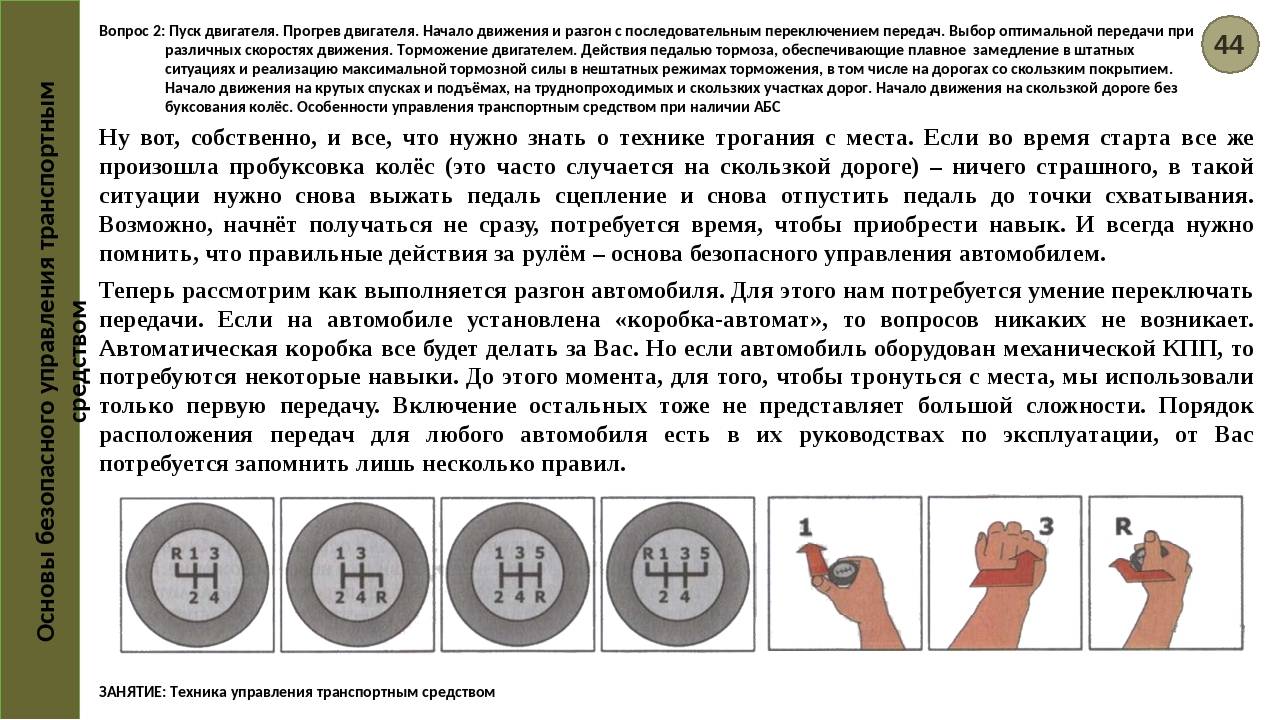 Алгоритм вождения автомобиля с механической коробкой передач для начинающих