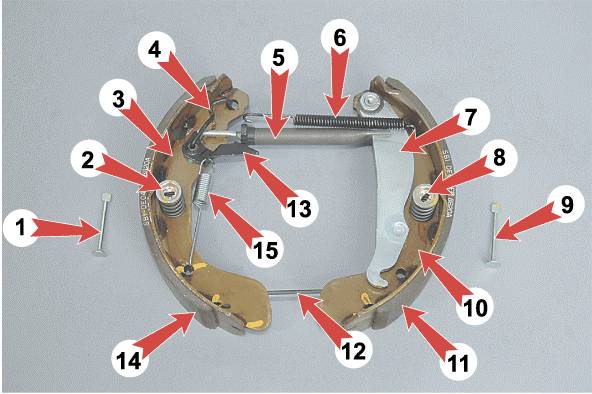 Механизм колодок. Задние тормозные колодки Дэу Нексия схема. Daewoo Nexia механизм задних тормозных колодок. Механизм задних тормозных колодок Дэу Нексия. Механизм задних колодок Дэу Нексия.